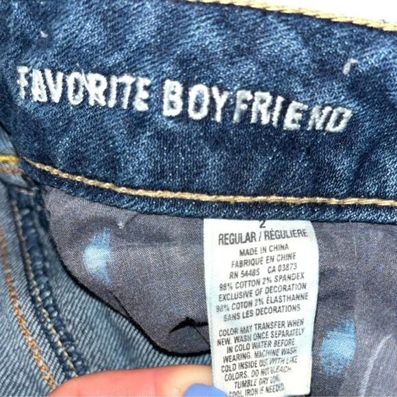 American Eagle Distressed Boyfriend Jeans Sz 2 Blue Denim Mid Rise Stretch - Picture 4 of 5